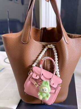 Brown BK AirPods Bag Charm Miniature with Doll